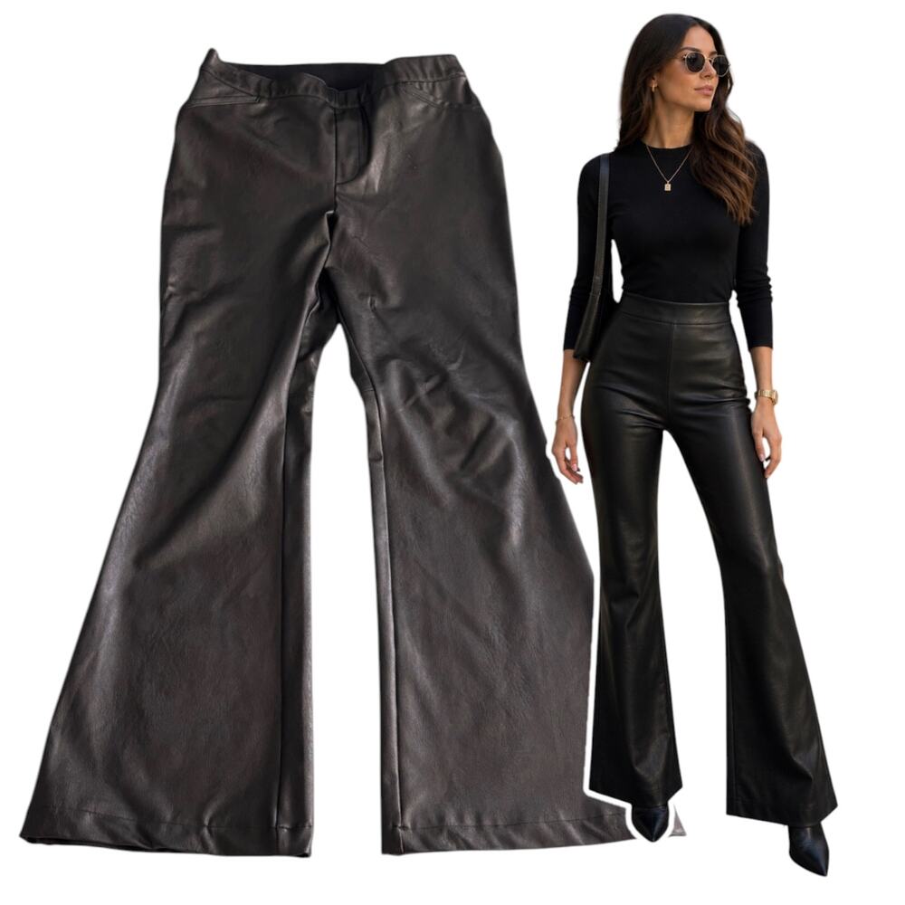 SPANX Faux Leather Flare Pants Size XL Noir Black Pull On Slimming Mob Wife Goth